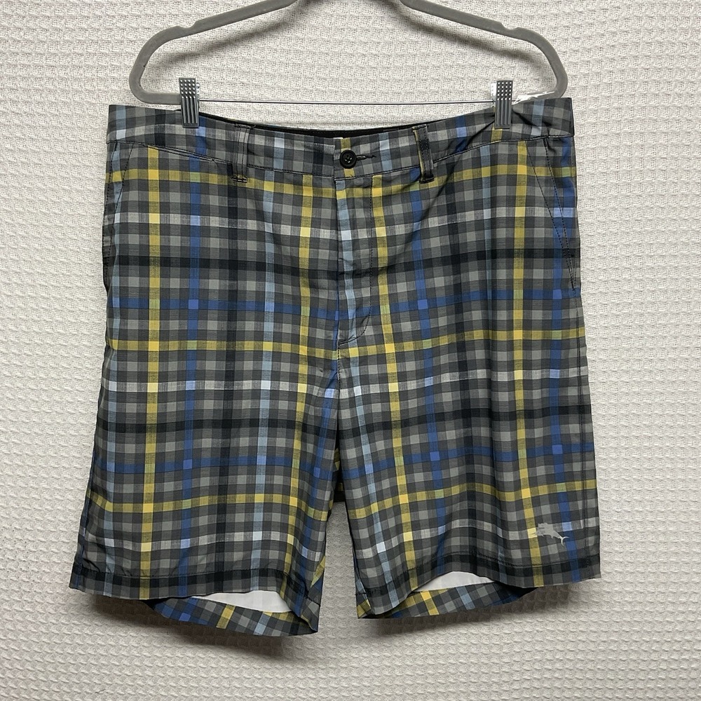 Tommy Bahama Mens 38 Island Active Hybrid Shorts Blue Grey Gingham Stretch 38x9"